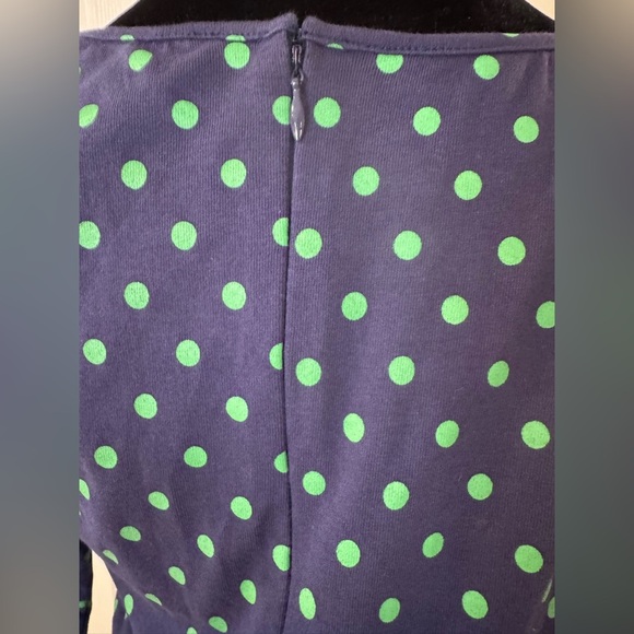 J Peterman Dress Sz 10 Faux Wrap Zip Back Ruching Blue Polka Dots V Neck Party - Picture 6 of 8